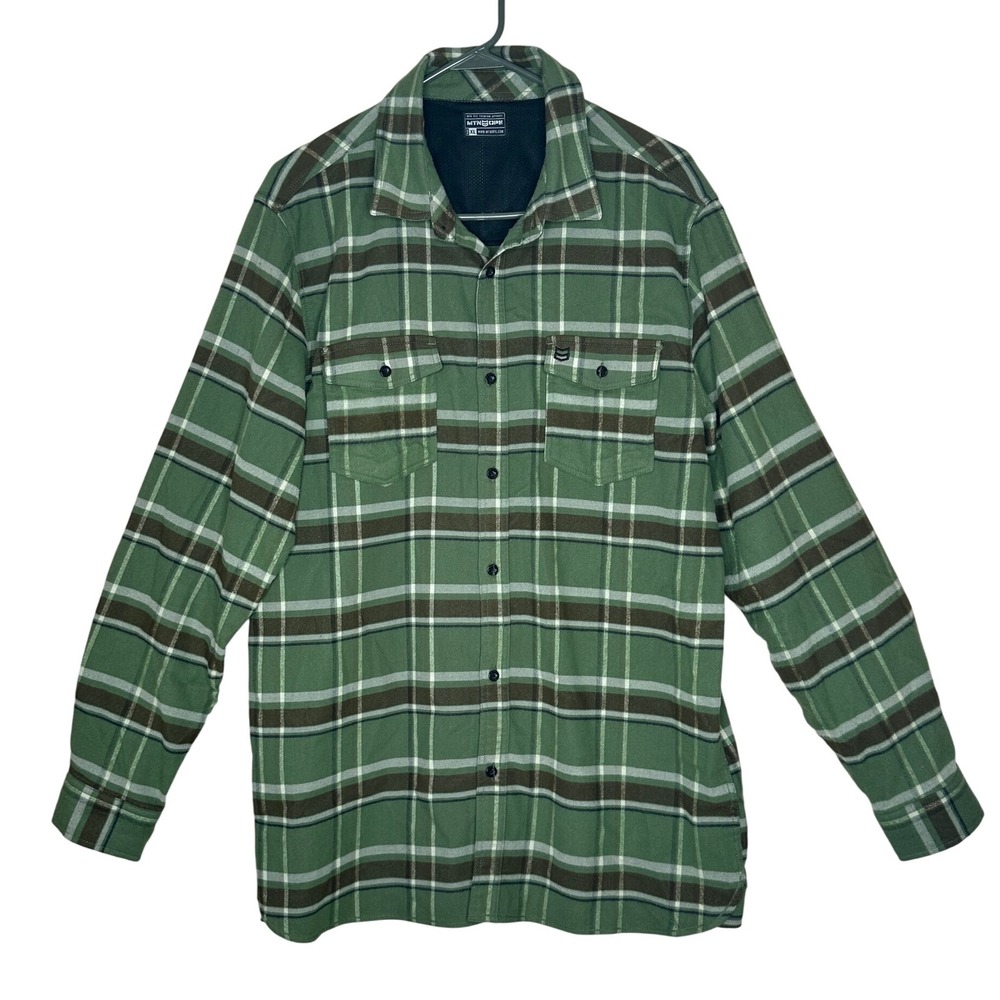 MTN OPS Premium Apparel Flannel Shirt Men's XL Green Brown‎ Plaid Long Sleeve